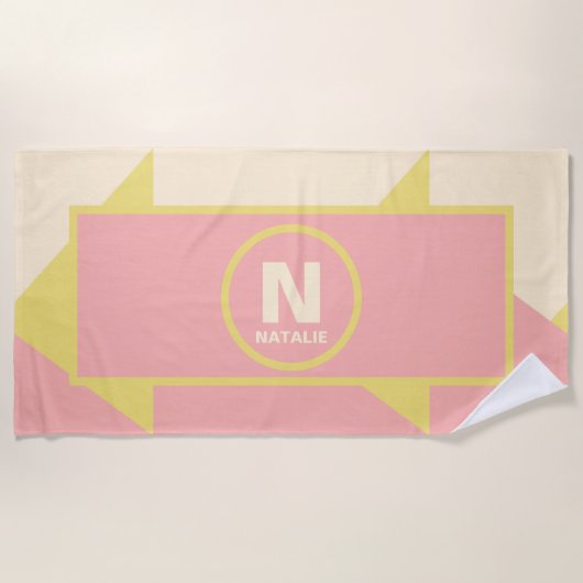 Pastel Yellow Pink en Cream Geometric Girls Name Strandlaken (Voorkant)