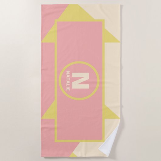 Pastel Yellow Pink en Cream Geometric Girls Name Strandlaken (Voorkant)
