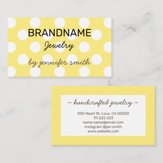 Pastel Yellow Polka Dots met gedopte handgemaakte  Visitekaartje (Voorkant / Achterkant)
