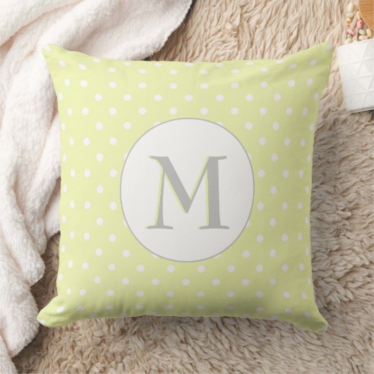 Pastel Yellow Polka stipt Patroon met monogram Kussen (Deken)