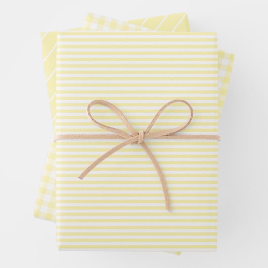 Pastel Yellow Pset Striped Spring Inpakpapier Vel (In situ)