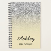 Pastel Yellow Silver Glitter Ombre, gepersonalisee Planner (Voorkant)