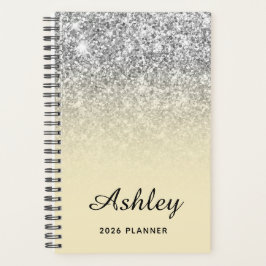 Pastel Yellow Silver Glitter Ombre, gepersonalisee Planner