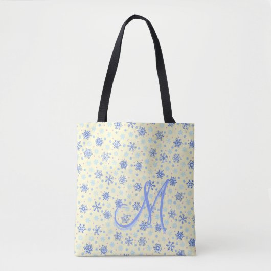 Pastel Yellow Snowflakes Moderne elegante monogram Tote Bag (Voorkant)