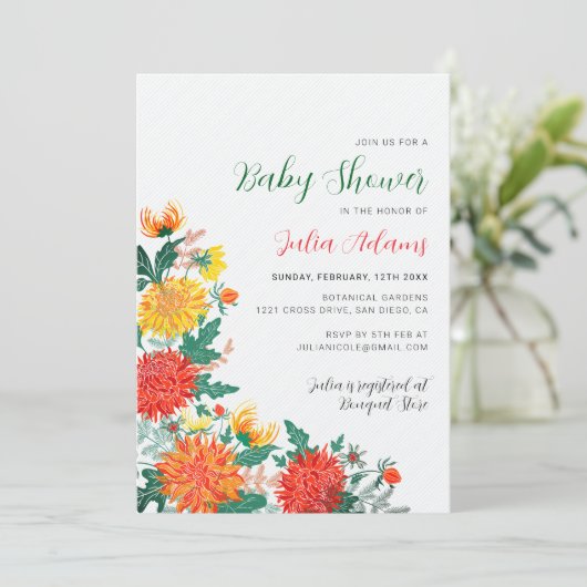 Pastel Yellow Spring Dahlia Bloemen Baby shower Kaart (Staand voorkant)