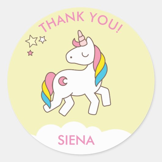 Pastel Yellow Unicorn Birthday Party Ronde Sticker (Voorkant)