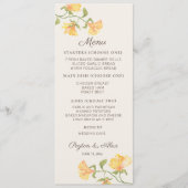 Pastel Yellow Waterverf Floral Weddenschap Recepti Menu (Voorkant)