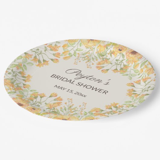 Pastel Yellow Waterverf Flowers Vrijgezellenfeest  Papieren Bordje (Gekanteld)