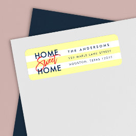Pastel Yellow White Stripes Blue Home Sweet Home Etiket