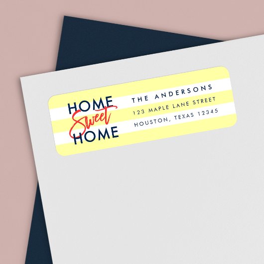 Pastel Yellow White Stripes Blue Home Sweet Home Etiket