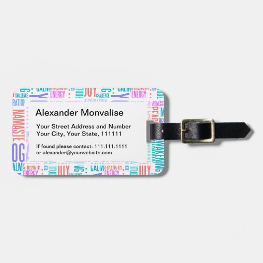 Pastel Yoga Word Cloud Elegant Patroon Bagagelabel (Voorkant horizontaal)