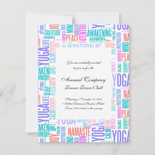 Pastel Yoga Word Cloud Elegant Patroon Kaart (Voorkant)
