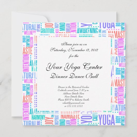 Pastel Yoga Word Cloud Elegant Patroon Kaart (Voorkant)