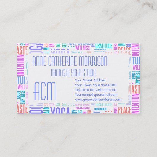 Pastel Yoga Word Cloud Elegant Patroon Visitekaartje (Voorkant)