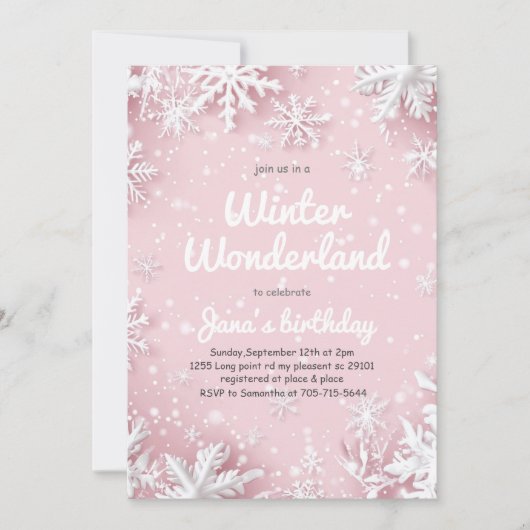 Pastel Zacht Roze Sneeuwvlokken Winter Wonderland Kaart (Voorkant)