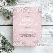 Pastel Zacht Roze Sneeuwvlokken Winter Wonderland Kaart