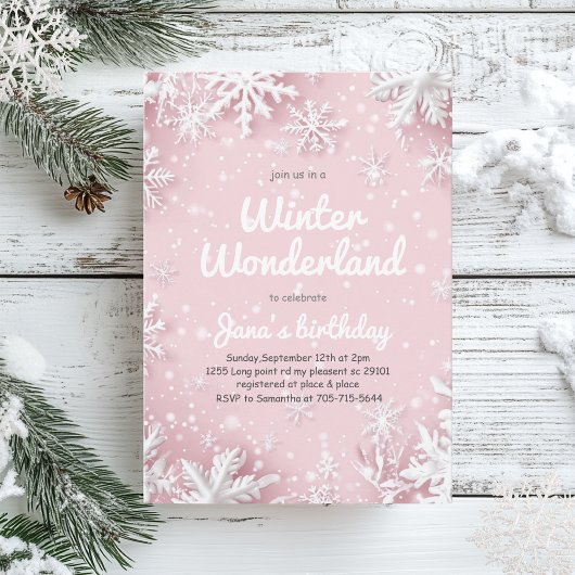 Pastel Zacht Roze Sneeuwvlokken Winter Wonderland Kaart