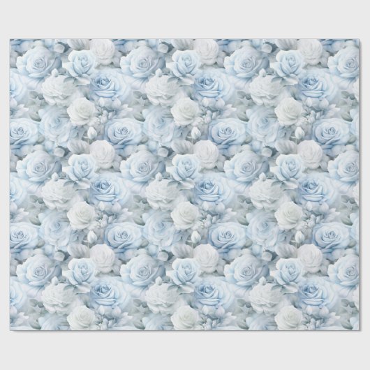 Pastel Zachte Blauwe Rozen Bruiloft Cadeaupapier (Vlak)