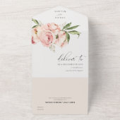 Pastel Zachte Blos Roze Pioen Bloemige Trouw All In One Uitnodiging (Buitenkant)