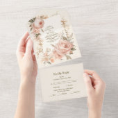 Pastel Zachte Blush Perzik Bloemen Bruiloft All In One Uitnodiging (Afscheurbaar)