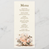 Pastel Zachte Blush Perzik Bloemen Bruiloft Menu (Achterkant)