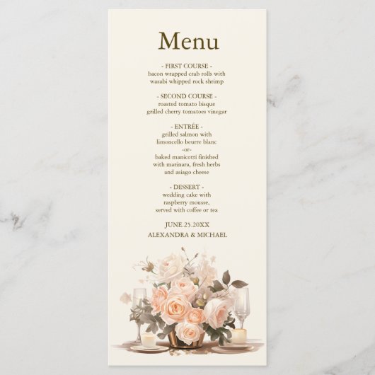 Pastel Zachte Blush Perzik Bloemen Bruiloft Menu (Voorkant)