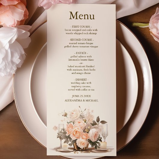 Pastel Zachte Blush Perzik Bloemen Bruiloft Menu
