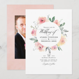 Pastel Zachte Roze Bloemen Trouw Foto Kaart