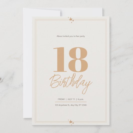 Pastel zand beige elegante 18'th verjaardag kaart (Voorkant)