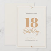 Pastel zand beige elegante 18'th verjaardag kaart (Voorkant / Achterkant)