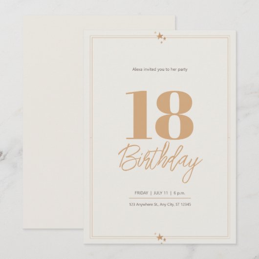 Pastel zand beige elegante 18'th verjaardag kaart (Voorkant / Achterkant)