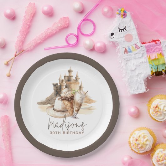 Pastel Zand Elegant Beach Party Gepersonaliseerd Papieren Bordje (Feest)