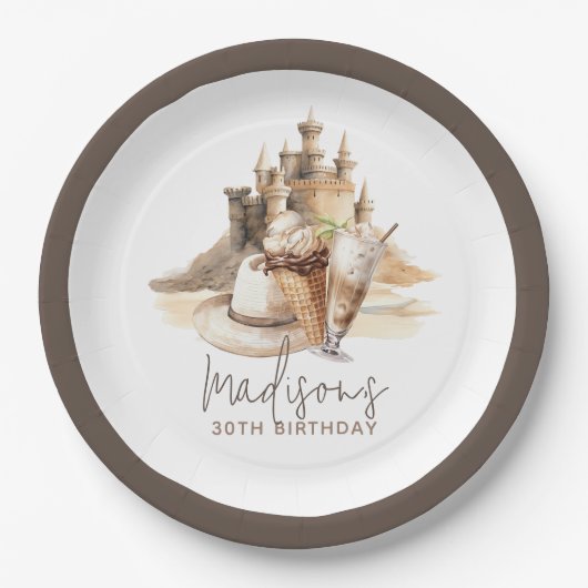 Pastel Zand Elegant Beach Party Gepersonaliseerd Papieren Bordje (Voorkant)