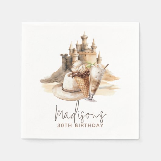 Pastel Zand Elegant Beach Party Gepersonaliseerd Servet (Voorkant)