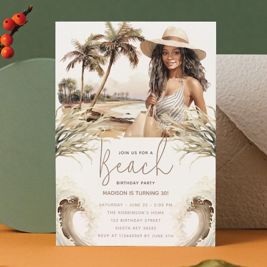 Pastel Zand Verjaardag Strand Party Afro Kaart