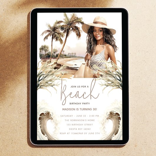 Pastel Zand Verjaardag Strand Party Afro Kaart