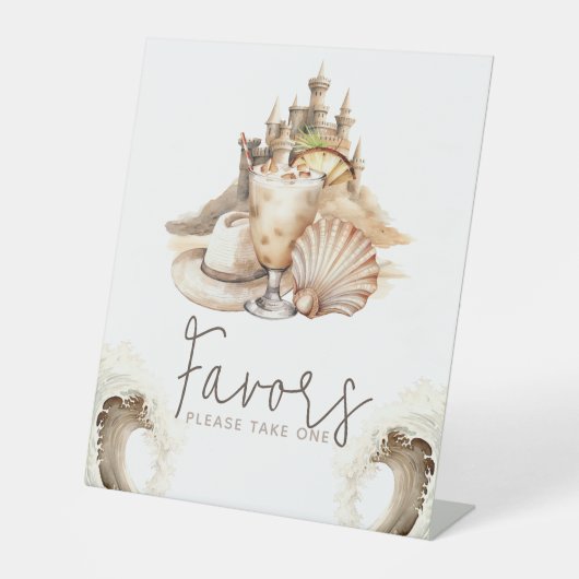 Pastel Zand Verjaardag Strand Tafel Teken Reclamebord Met Voetstuk (Voorkant)