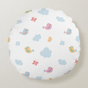 Pastel Zangvogels & Wolken Patroon Rond Kussen