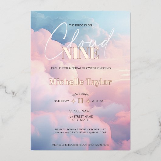 Pastel Ze is op Cloud Nine Vrijgezellenfeest Folie Uitnodiging (Voorkant)