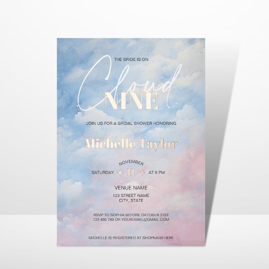 Pastel Ze is op Cloud Nine Vrijgezellenfeest Folie Uitnodiging