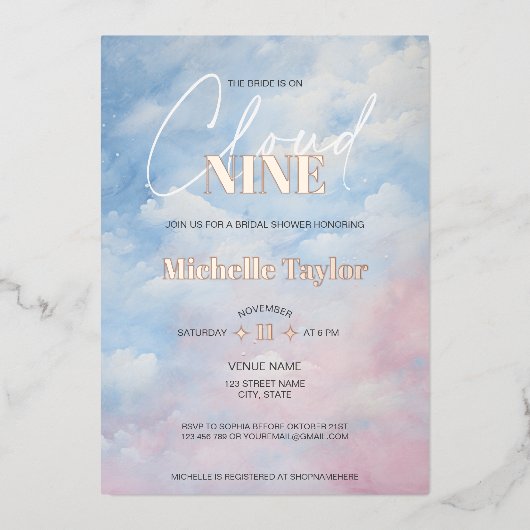 Pastel Ze is op Cloud Nine Vrijgezellenfeest Folie Uitnodiging (Voorkant)