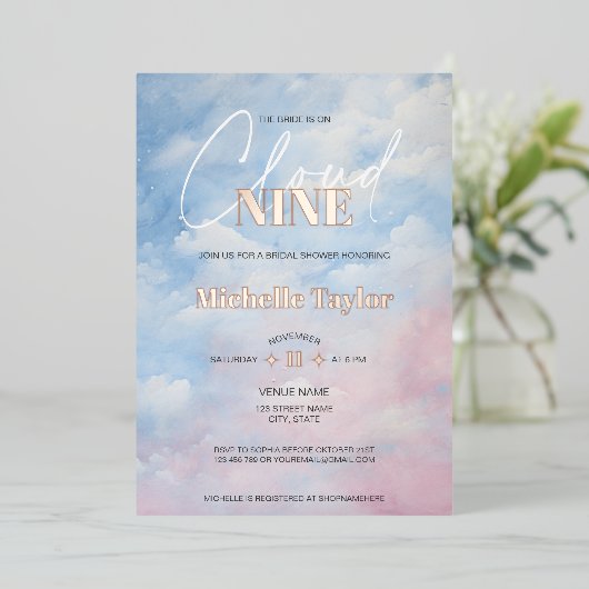 Pastel Ze is op Cloud Nine Vrijgezellenfeest Folie Uitnodiging (Staand Voorkant)