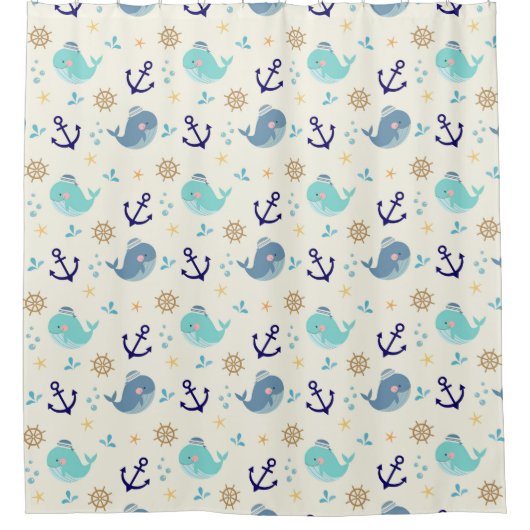 Pastel Zee Creatures - Schattigee Oceaan Patroon Douchegordijn (Voorkant)