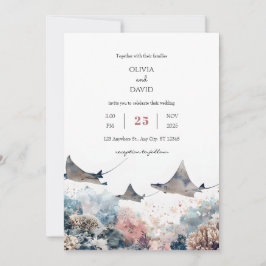 Pastel Zee Marine Life Coral Reef Beach bruiloft Kaart