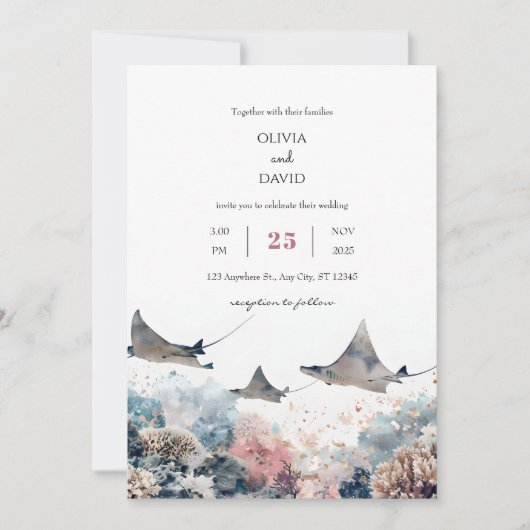Pastel Zee Marine Life Coral Reef Beach bruiloft Kaart (Voorkant)