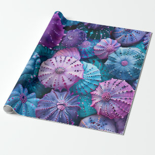 Pastel Zee Urchins Blauwgroen en Paarse Cadeaupapier