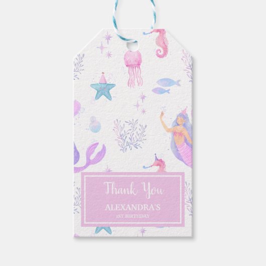 Pastel Zeemeermin 1e Verjaardag Bedankt Cadeaulabel (Voorkant)