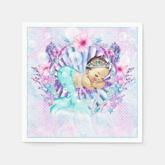 Pastel Zeemeermin Baby shower servetten (Voorkant)