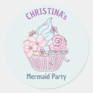 Pastel Zeemeermin Cupcake Verjaardagsfeestje Zee t Ronde Sticker