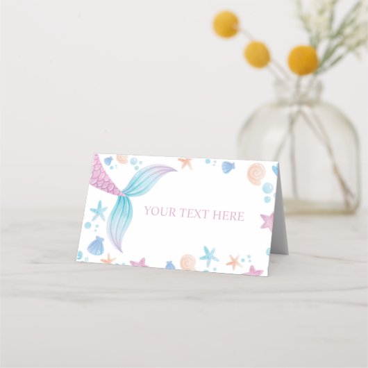 Pastel Zeemeermin Meisje Verjaardag Plaats Kaart Plaatskaartje (Achterkant)